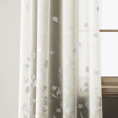 Floral Embroidered Linen Eyelet Curtains — Ver 5