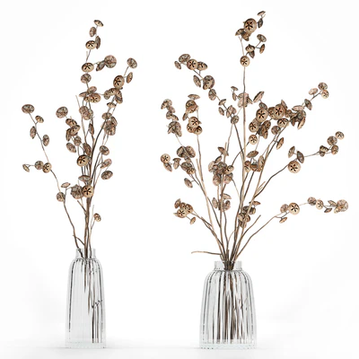 A set of flower bouquets in vases of dried flowers, palm branch, pampas grass, reed grass, hydrangea, thorns. 283 — Ver 6
