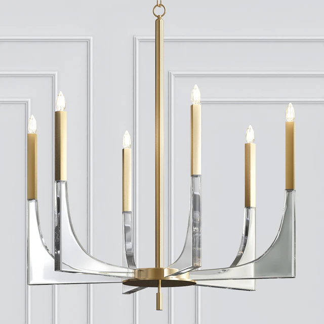 Acrylic Brass Finish Chandelier, 6 Lights — Descargar