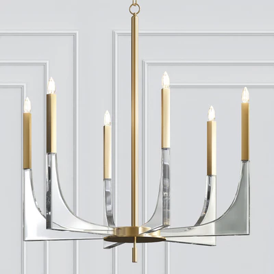 Acrylic Brass Finish Chandelier, 6 Lights — Ver 1