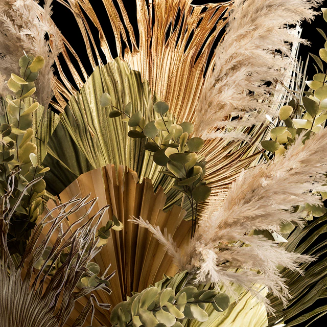 Installation bouquet pampas grass in a wicker basket of twigs, dry leaves, dried flower. 239. — Descargar