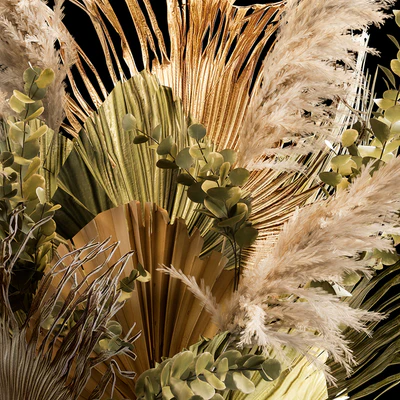 Installation bouquet pampas grass in a wicker basket of twigs, dry leaves, dried flower. 239. — Ver 5
