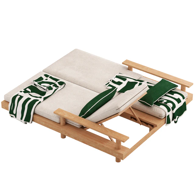 CB2 Pinet Teak Outdoor Double Chaise Lounge — Скачать