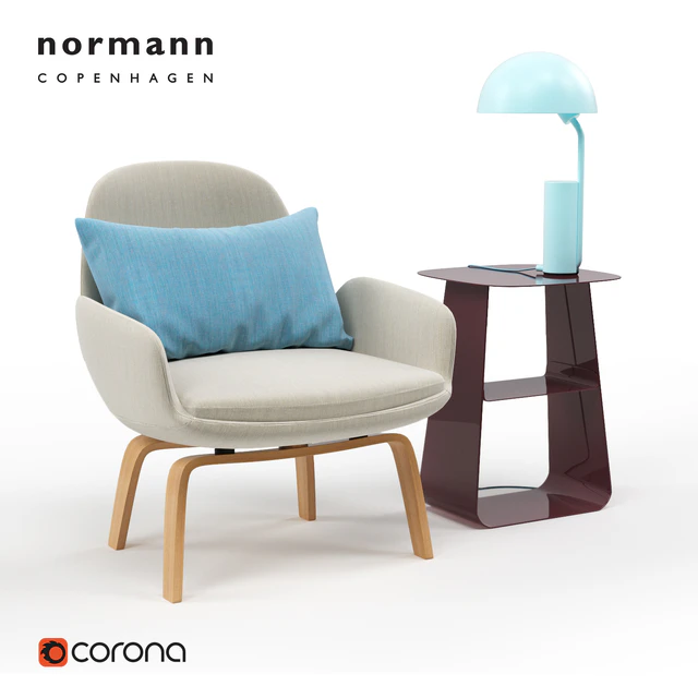 Normann Copenhagen. Era Lounge Chair Low / Stay Table 40x40 / Cap Table Lamp — Descargar