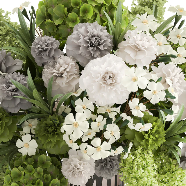 A wonderful bouquet of green spring flowers in a glass vase with hydrangeas, lilacs, peonies. 151. — Descargar