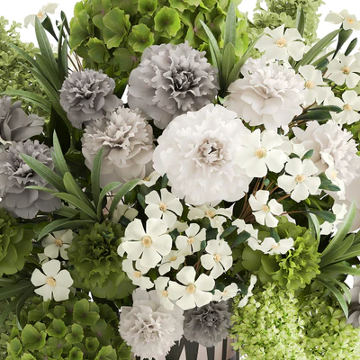 A wonderful bouquet of green spring flowers in a glass vase with hydrangeas, lilacs, peonies. 151. — Ver 7