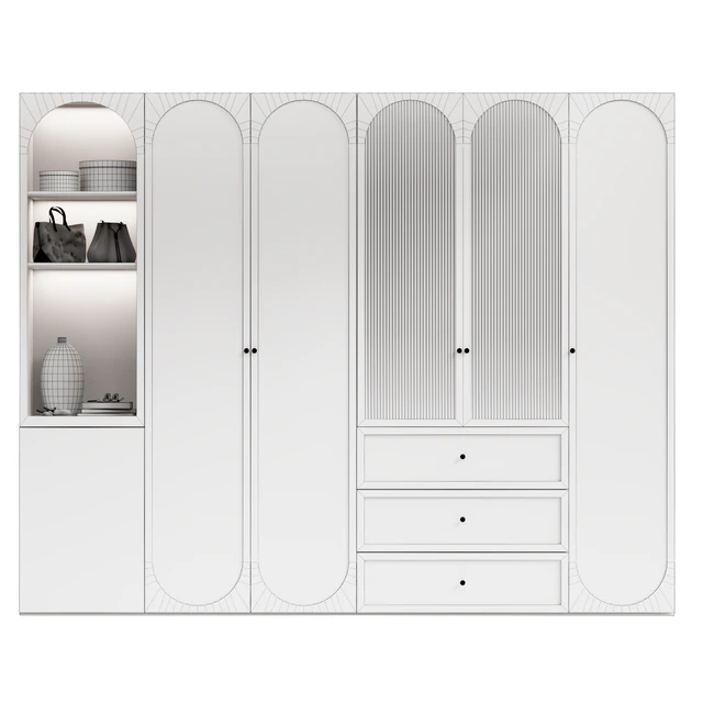 Wardrobe doors with arch with filling, decor, clothes — Descargar