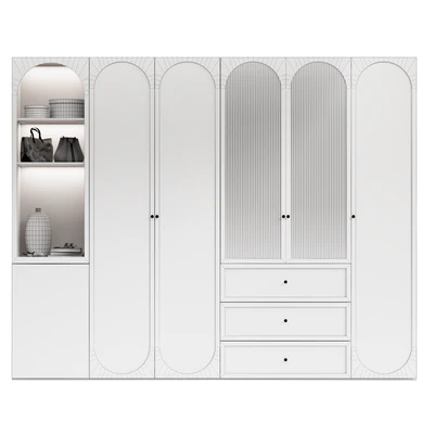 Wardrobe doors with arch with filling, decor, clothes — Ver 4
