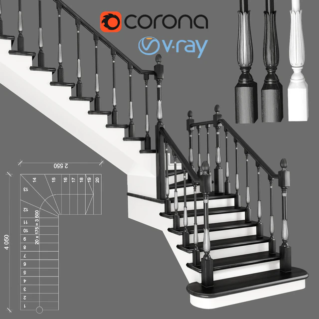 Corner staircase with zaubezhnymi steps, 3 colors — Descargar