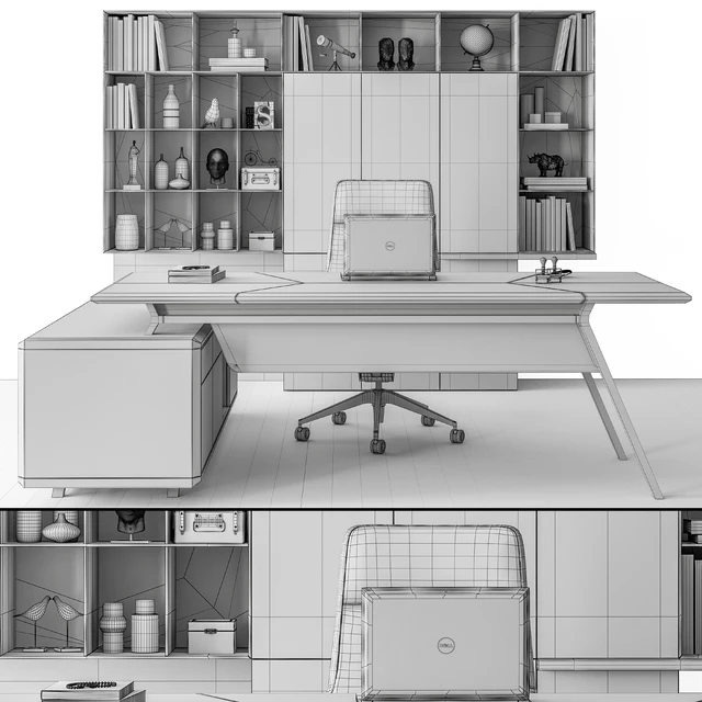 Manager Desk and Library Wood and Black - Office Furniture 266 — Descargar