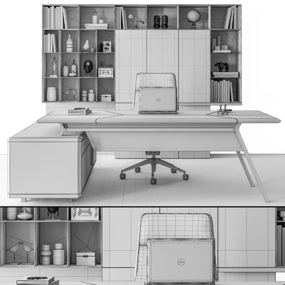 Manager Desk and Library Wood and Black - Office Furniture 266 — Ver 5