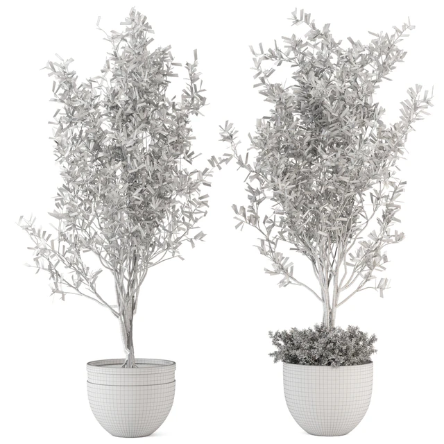 Outdoor bush and Tree in rusty Concrete Pot - Set 204 — Descargar