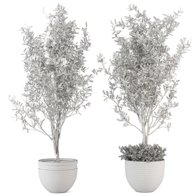 Outdoor bush and Tree in rusty Concrete Pot - Set 204 — Ver 6