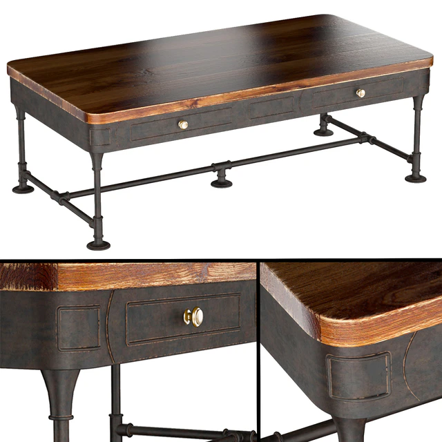 Post Rustic Iron 2-Drawer Mango Wood Coffee Table — Descargar