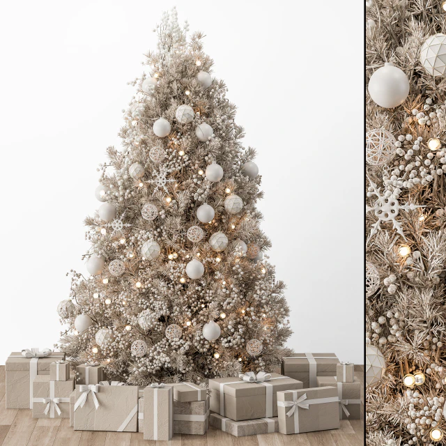 Christmas Decoration 34 - Christmas White and Cream Tree with Gift — Descargar
