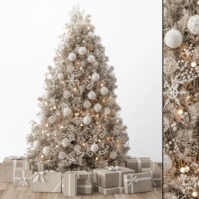 Christmas Decoration 34 - Christmas White and Cream Tree with Gift — Ver 1
