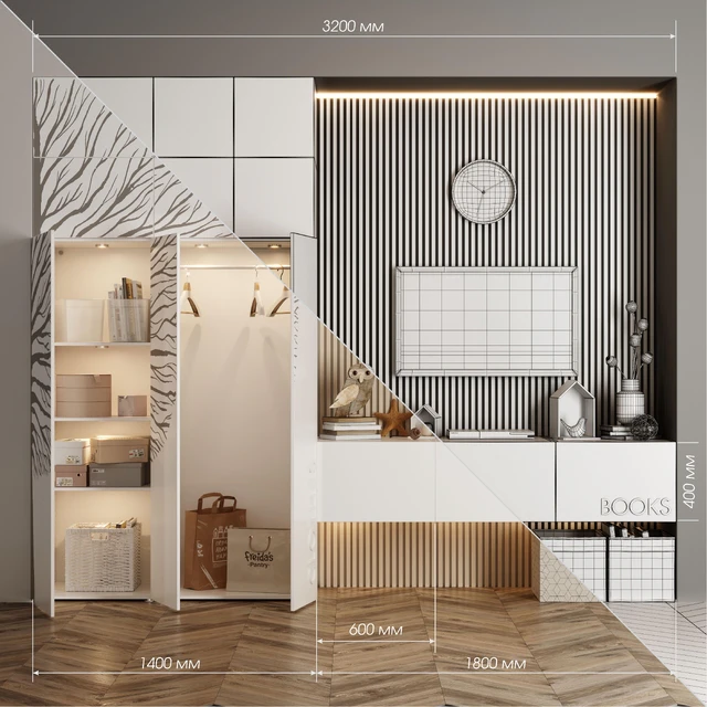 IKEA storage system with TV zone — Скачать