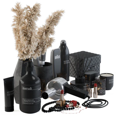Bathroom Decor Set 05 - Black Set with pampas Plant — Ver 1