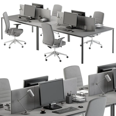 employee Desk Gray Set - Office Furniture 237 — Ver 5