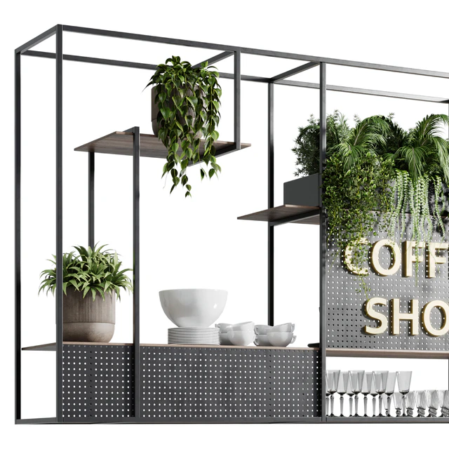 Coffee shop reception, Restaurant counter by hanging plant - 02 — Descargar