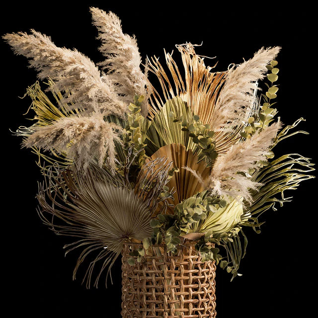 Installation bouquet pampas grass in a wicker basket of twigs, dry leaves, dried flower. 239. — Descargar