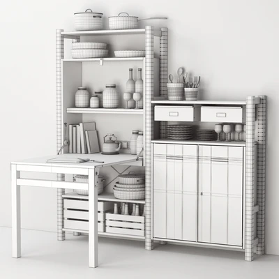Ikea IVAR Shelving with table / cabinets / drawers and kitchen decor set — Вид 3