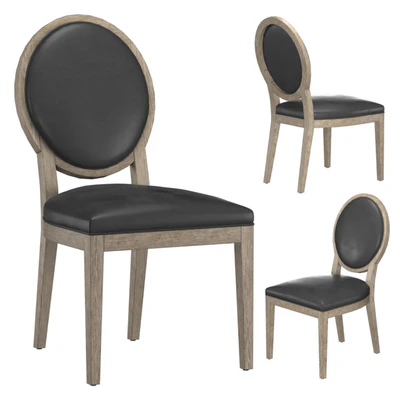 FRENCH CONTEMPORARY ROUND LEATHER DINING SIDE CHAIR — descargar