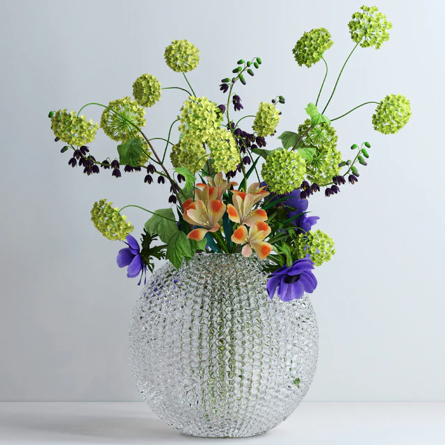 Viburnum, anemones, alstromeria and fritilaria persica — Скачать