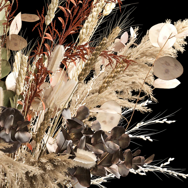 Bouquet in a glass vase made of dried flower, hydrangea, pampas grass, reed, cortaderia, moonflower, wheat, spikelet. 259. — Descargar