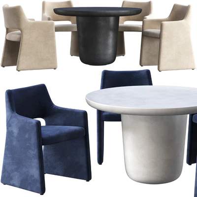 Dining table CB2 Lola and chair CB2 Foley Faux Mohair Navy — Ver 1
