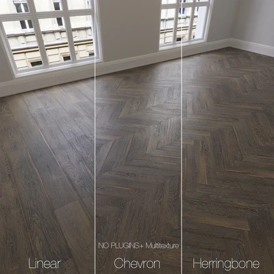 Parquet natural, Brown oak, 3 types. Linear, chevron, herringbone. — Ver 1