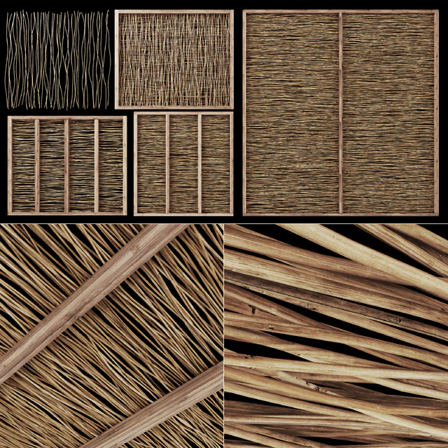 Ceiling wood thin branch beam n1 / Wooden ceiling made of thin branches on beams — Descargar
