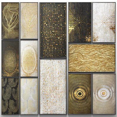 A collection of paintings. Gold. 3. wall decor, a set of paintings, luxury, panels, gold, white, black, set, decorative, abstraction, pattern — Ver 1