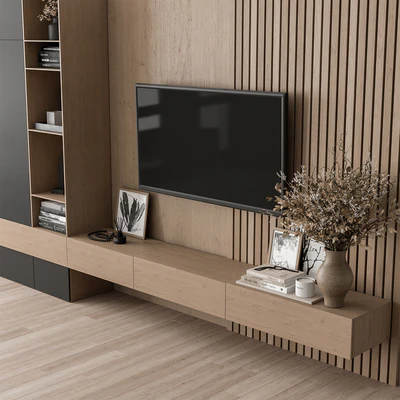 TV Wall Black and Wood - Set 35 — Ver 4