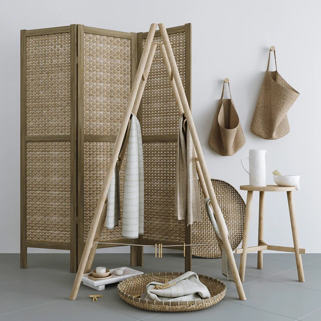 Set with Folding screen, baskets and decorative stairs — Descargar