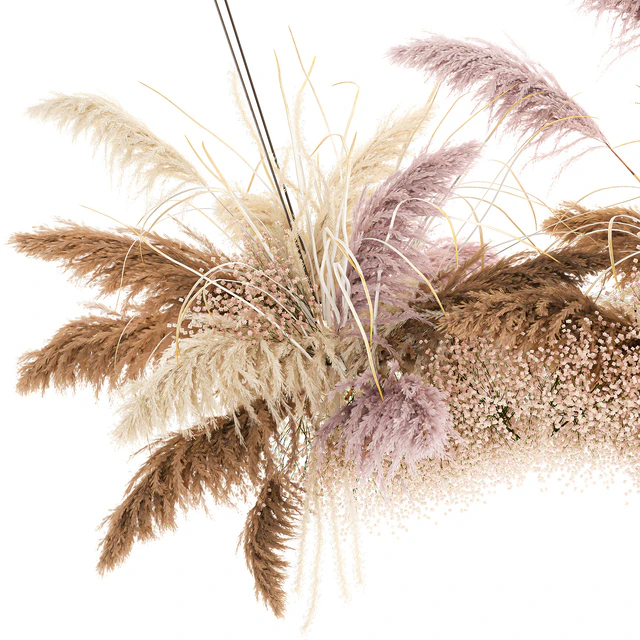 Suspended installation of dried flowers from pampas, Pampas grass, suspension, branches, wedding decoration. Bouquet 200. — Descargar