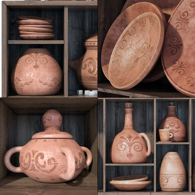 Dishes clay pattern n1 / Стеллаж Посуда из глины с узорами — Скачать