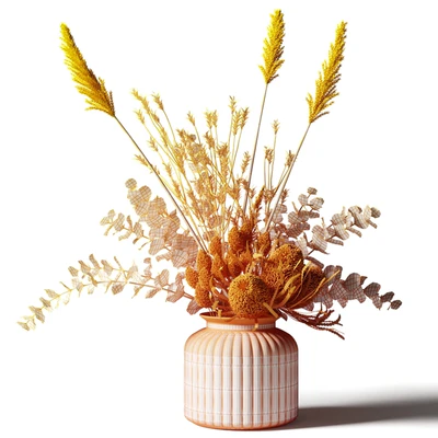 Bouquet with tall grass, eucalyptus and bankxias in a ribbed glass vase — Ver 2