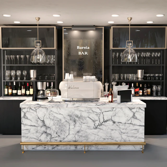 Design project of a bar with a marble bar and wine. Alcohol — Descargar