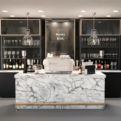 Design project of a bar with a marble bar and wine. Alcohol — Ver 1