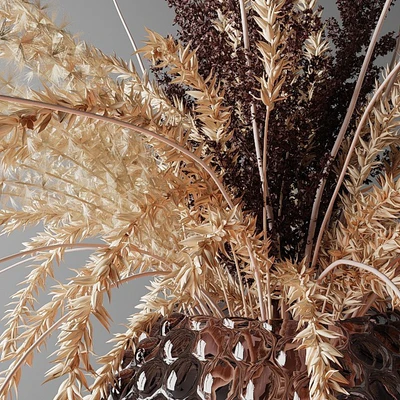 Bouquet of dried flowers in a glass vase on a tray — View 3