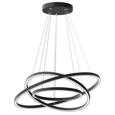 Modern 32-Inch Triple Ring LED Pendant Light Black Finish — Ver 3