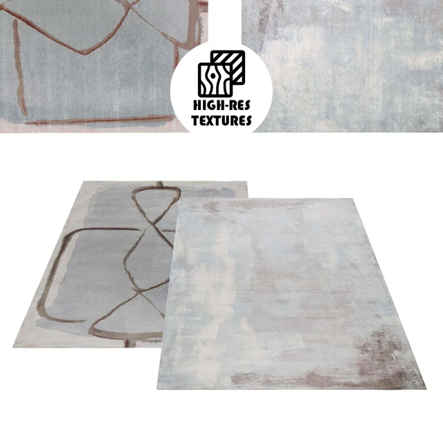 Luxurious Modern Abstract Blue Natural Silk Rug Carpet Set — Descargar