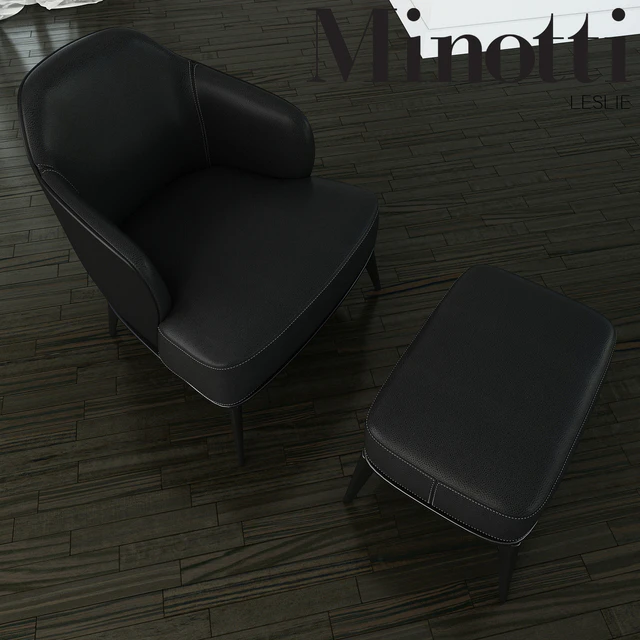 Minotti - Leslie armchair with ottoman leather — Descargar