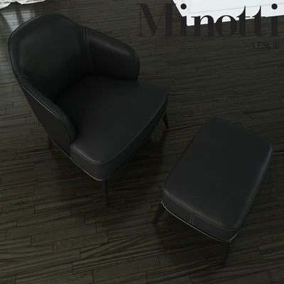Minotti - Leslie armchair with ottoman leather — Ver 3