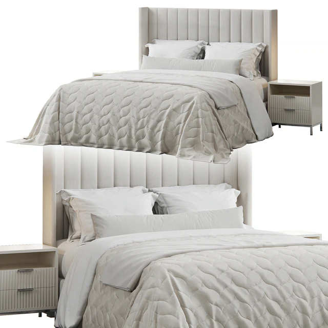 Qween Wingback Striped Headboard Bed — Descargar