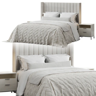 Qween Wingback Striped Headboard Bed — Ver 1