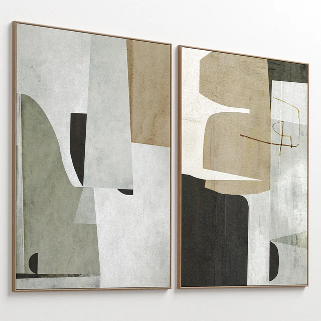 Large Mid-Century Abstract Neutral Wall Art C-410 — Скачать