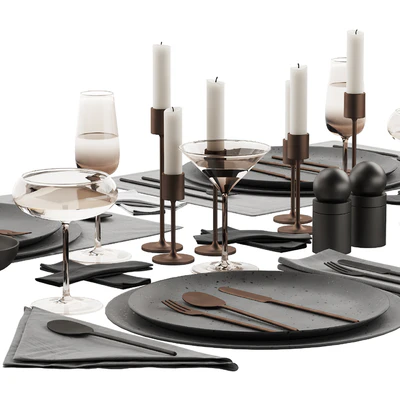065 Tableware decor set 03 ceramic bronze black 00 — Ver 7