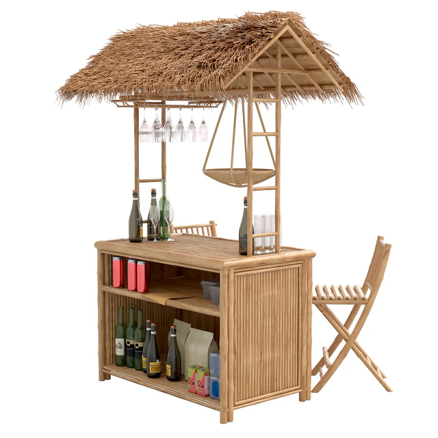 Beach Bamboo Bar with bottles and glasses — Descargar